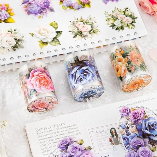 HASTHIP® 6 Rolls Floral DIY Scrapbooking Decorative Tapes Washi Tape Stickers PET Transparent Aesthetic for Journal Making Art Craft 3PCS HASTHIP® 6 Rolls Floral DIY Scrapbooking Decorative Tapes Washi Tape Stickers PET Transparent Aesthetic for Journal Making Art Craft 3PCS